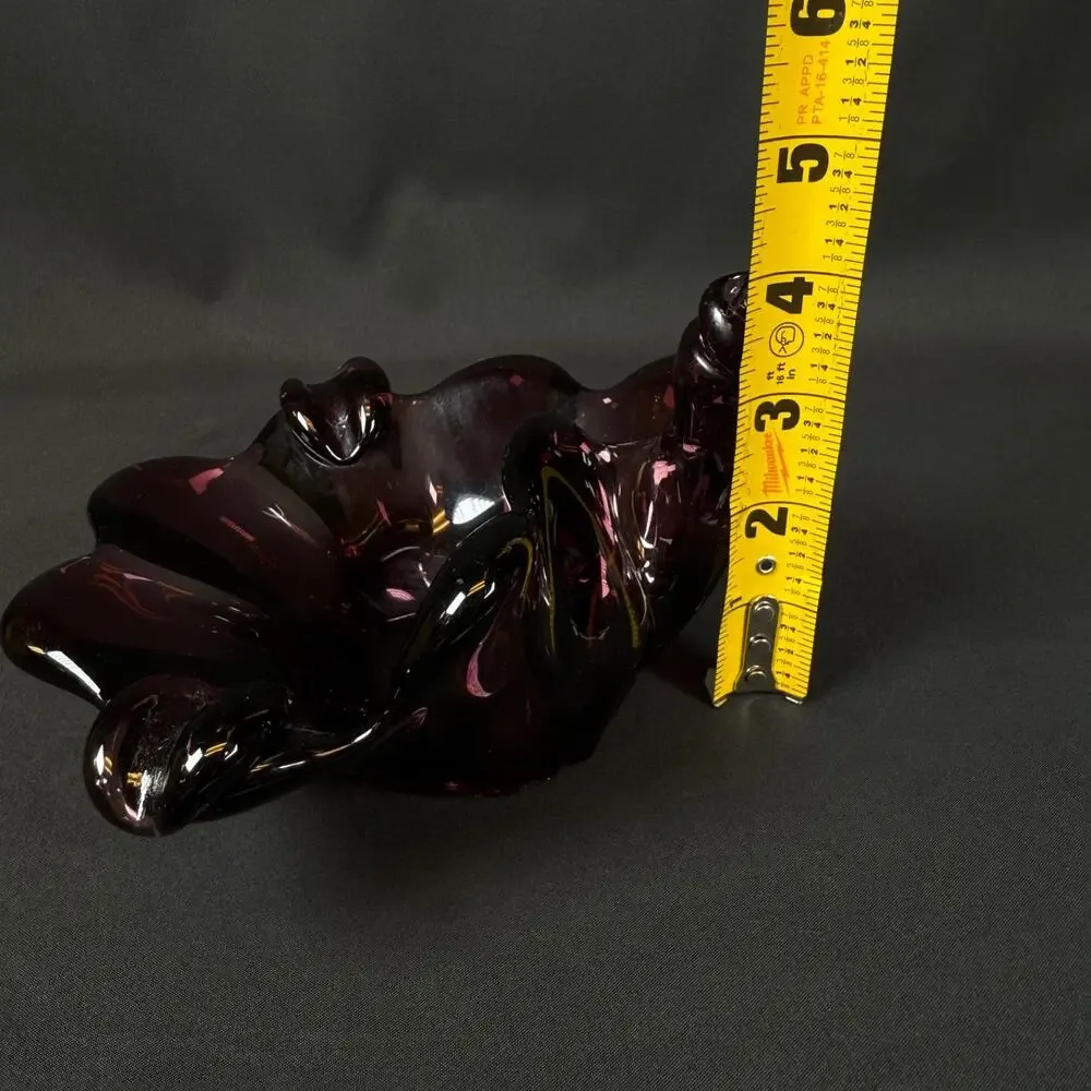 Vintage Dark Amethyst Glass Decorative Bowl with Wavy Edge